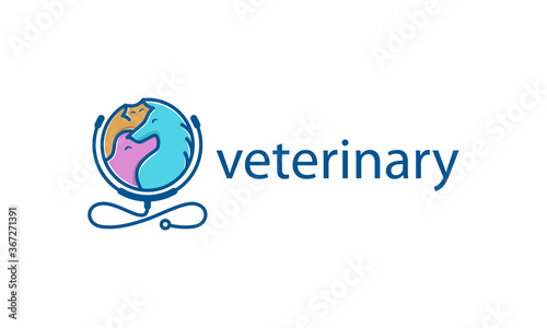 illustration vector graphic designs. pictogram logo, combination stethoscope and pet. horse, car, dog