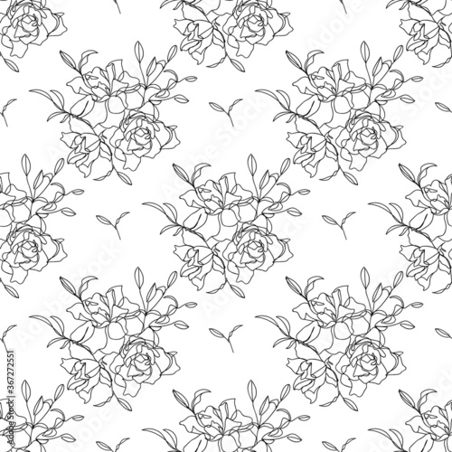 Seamless floral pattern with flowers and leaves. - Vector illustration