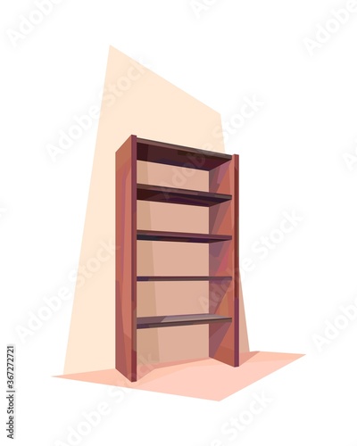 low poly wooden rack, room interior, isolated furniture, vector, illustration