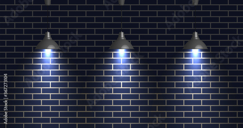 Brick wall with a lights, vector illustration.