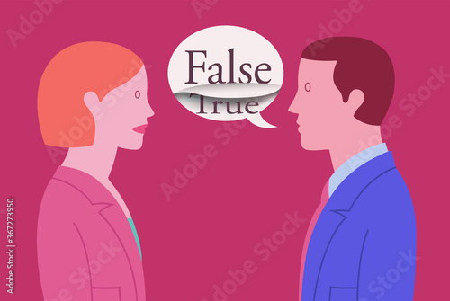 Couple of business people in which the man seems to say true words and hides his insincerity