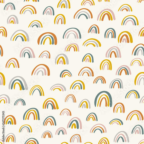 Cute childish rainbows pattern. Nursery pattern for children. Scandinavian wallpaper for kids.