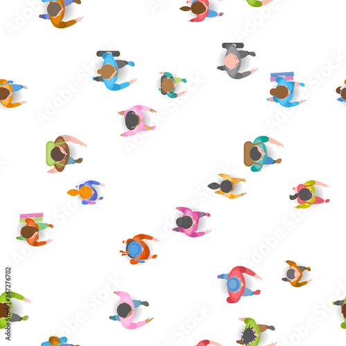 Seamless vector pattern. A group of social people. Top view. Crowding people. View from above.  © Алексей Шпадарук