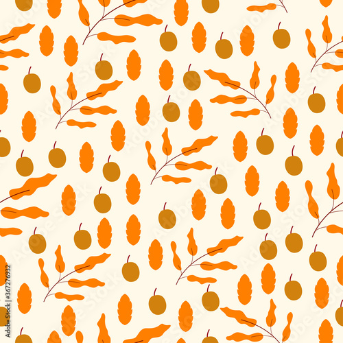 Seamless pattern fills autumn seasonal with grapes oak or maple leaves, Vector