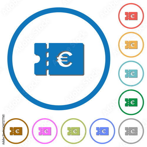 Euro discount coupon icons with shadows and outlines