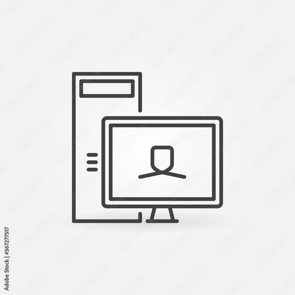 Desktop Computer or PC outline vector concept minimal icon or design element Desktop Computer or PC outline vector concept minimal icon or design element