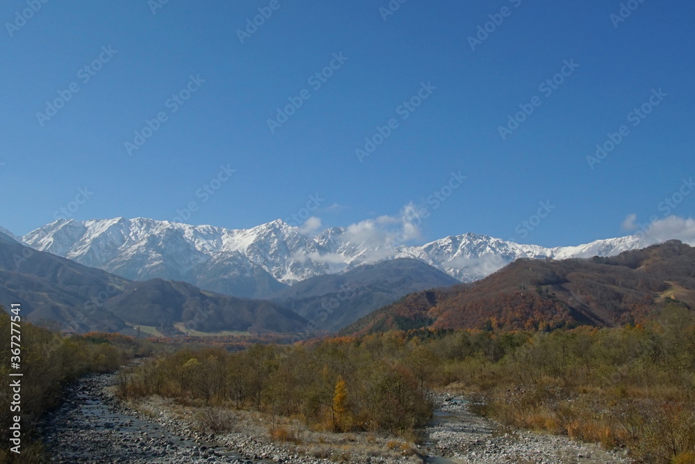 three colors mountain landscape in Autumn