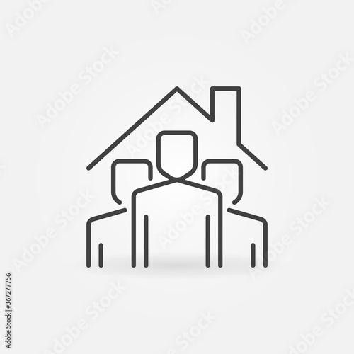Stay at Home outline icon. People under Roof vector People Protection concept symbol in thin line style