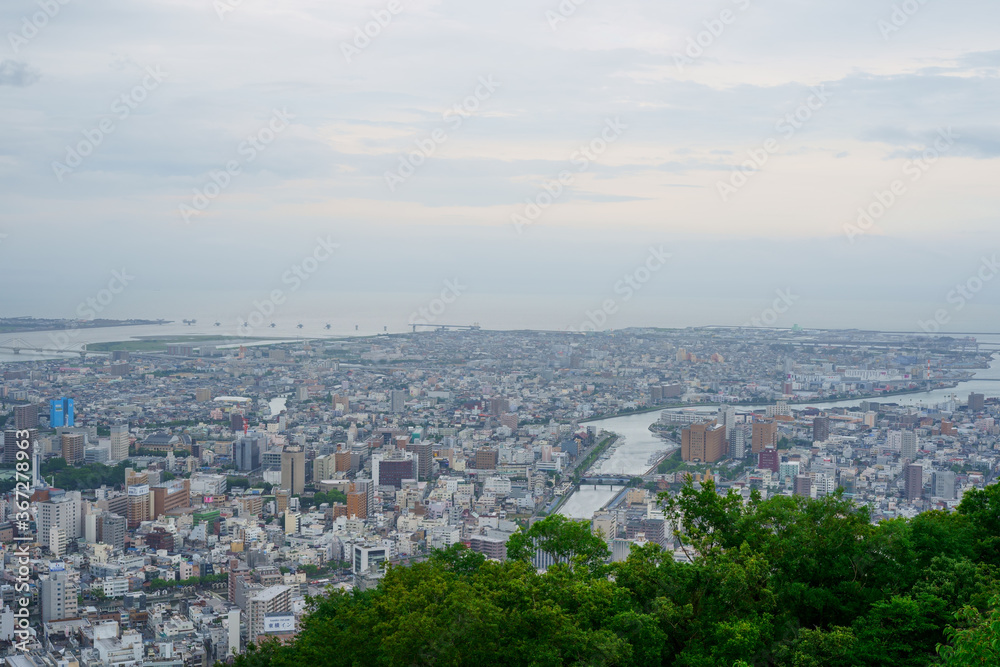 Obraz premium 徳島県徳島市街並み 眉山公園から撮影 徳島県庁方向