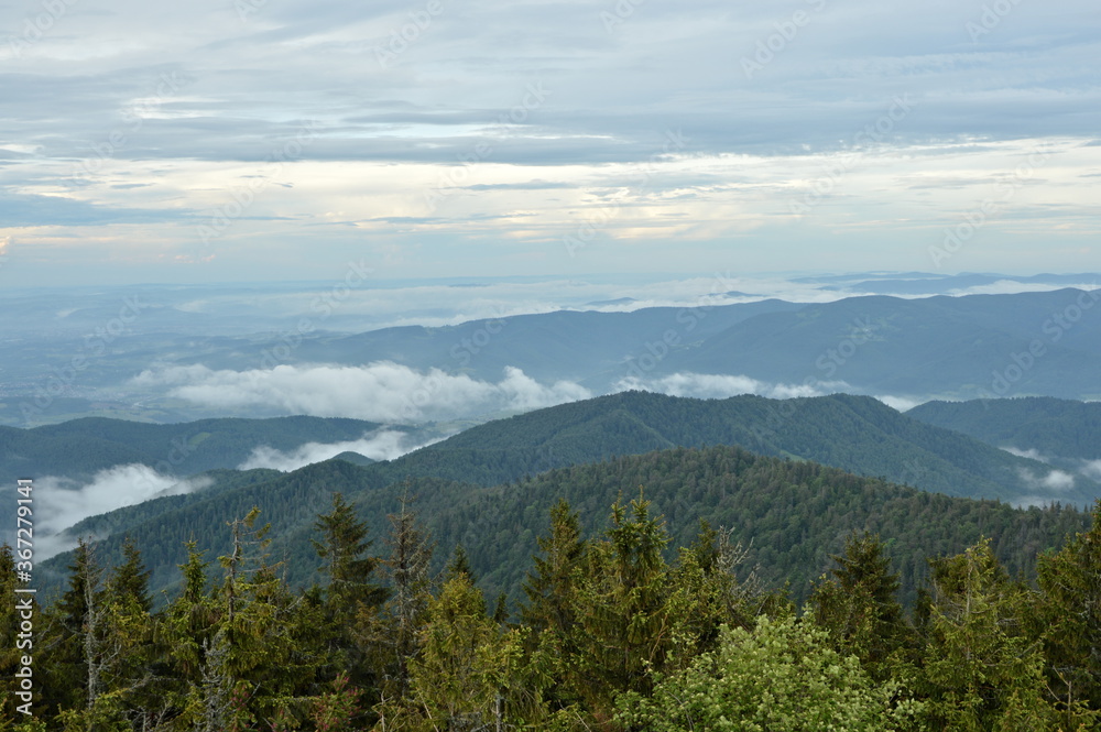 Radziejowa Poland. View of the Beskids from the observation tower.