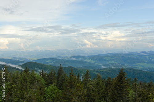Radziejowa Poland. View of the Beskids from the observation tower.