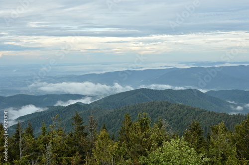 Radziejowa Poland. View of the Beskids from the observation tower.