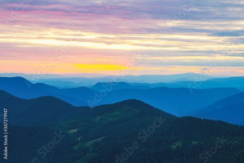Colorful landscape at sunset in the mountains, scenic wild nature, Carpathians © O.Farion