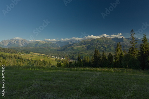 The Tatras seen from the clearing in Bukowina Tatrzanska. Summer in the Tatras.