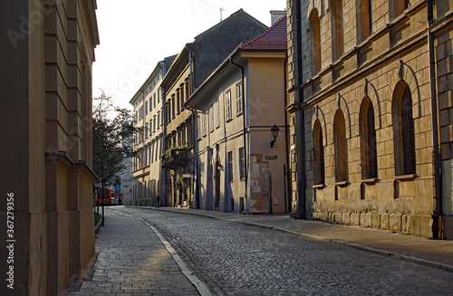Cracow, Old Town, Poselska street in early morning sun light