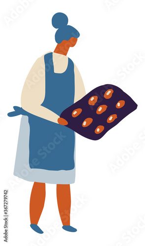 Woman  cooking on kitchen flat vector