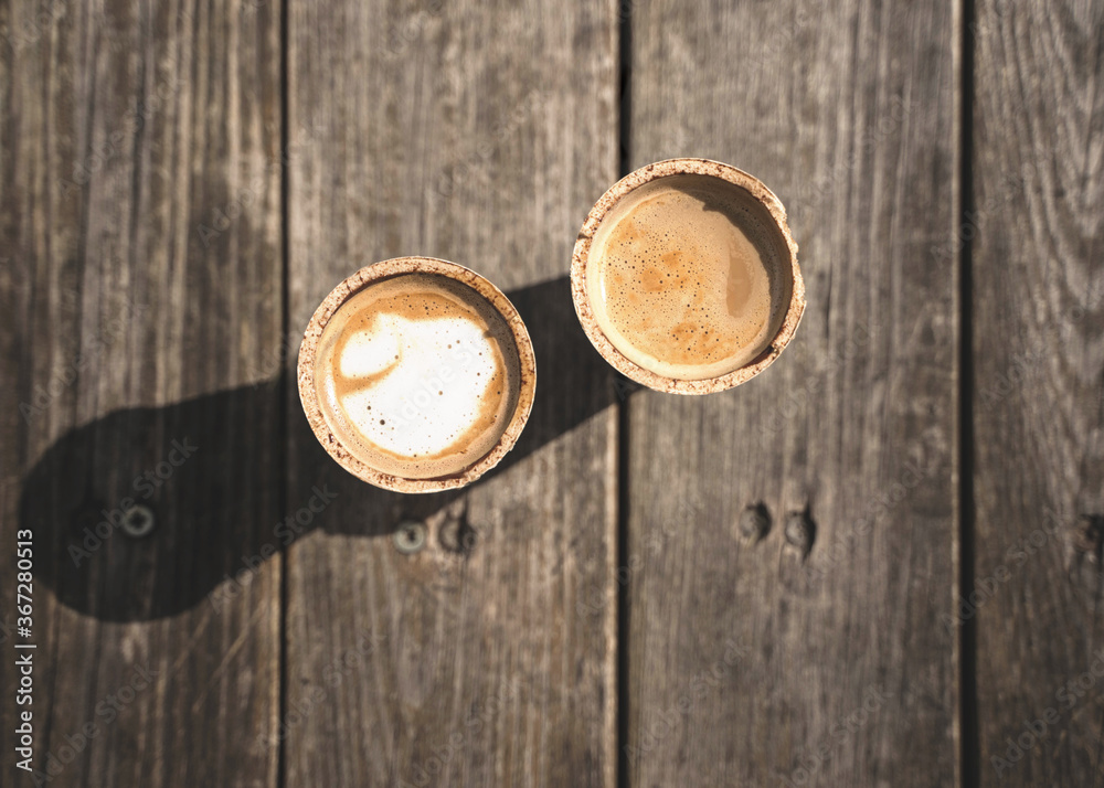 waffle cup of coffee on the wooden background, espresso with milk, morning coffee in cafe, tasty and aromic breakfast waffle cup of coffee on the wooden background, espresso with milk, morning coffee in cafe, tasty and aromic breakfast