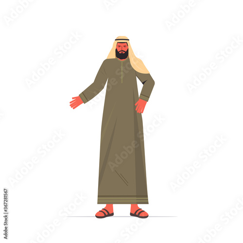 arabic man in traditional clothes arab male cartoon character standing pose full length isolated vector illustration