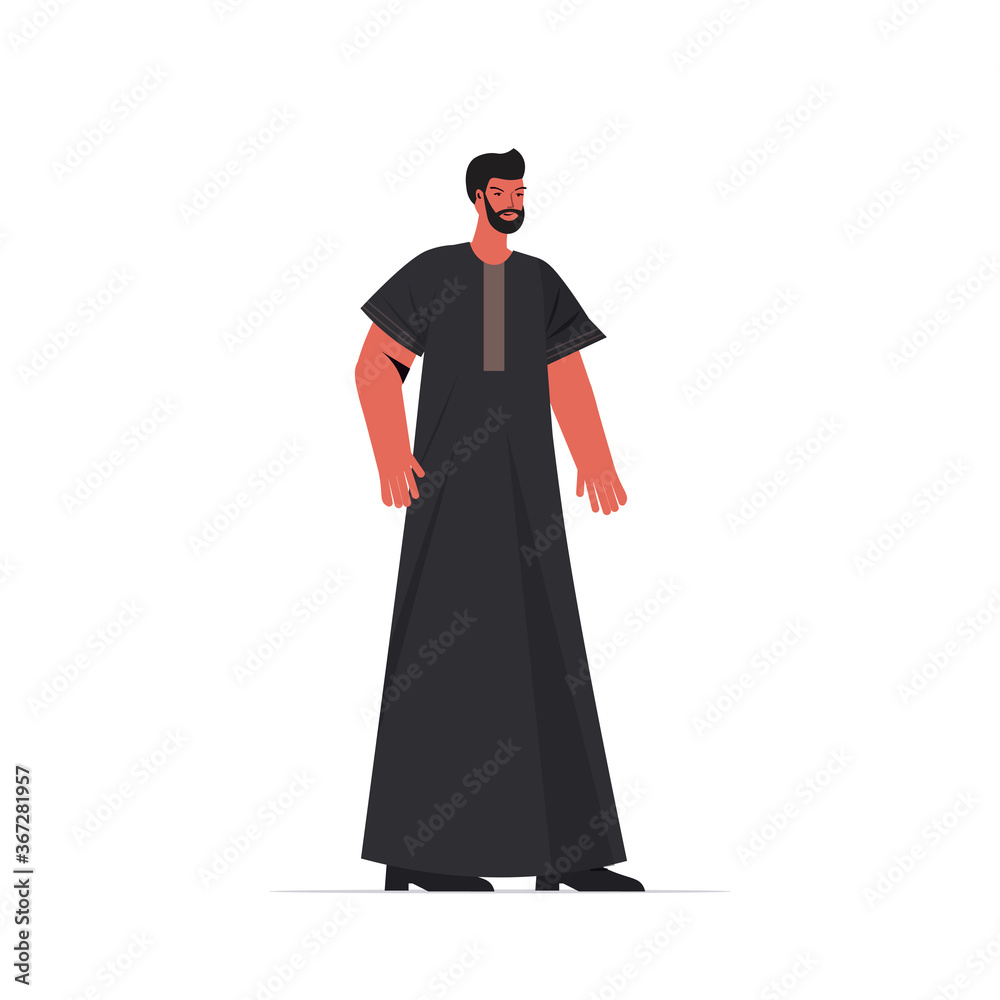 arabic man in traditional clothes arab male cartoon character standing pose full length isolated vector illustration