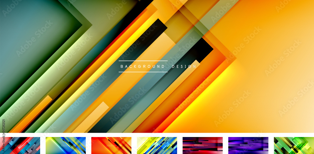 Dynamic lines on fluid color gradient. Collection of trendy geometric asbtract backgrounds for your text, logo or graphics