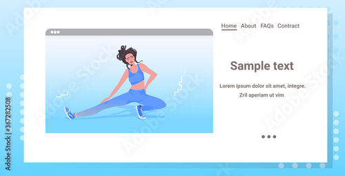 woman doing yoga fitness exercises online training healthy lifestyle concept web browser window horizontal copy space vector illustration