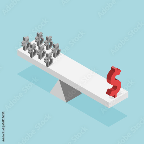 US Dollar and TL (Turkish Lira) on seesaw isometric vector concept