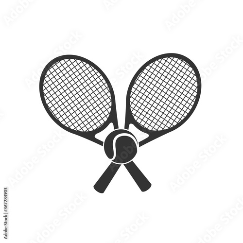 Tennis logo design or icon with two crossed rackets and tennis ball. Vector illustration.