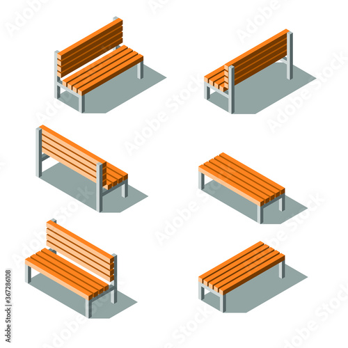 Set Isometric Collection 3D Bench Vector Design Style On White Background