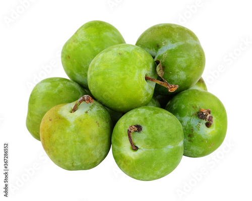 Group of fresh ripe greengage plums isolated on a white background