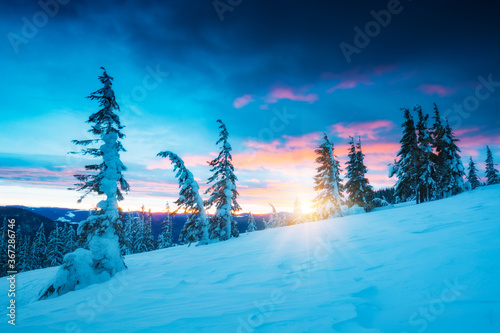 rozen winter sunrise in a alpines © Bashkatov