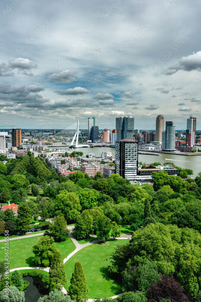 Fototapeta premium Skyline of Rotterdam. View from the Euromast Tower. 22 Juli 2020