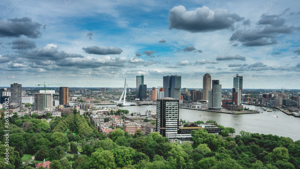 Skyline of Rotterdam. View from the Euromast Tower. 22 Juli 2020