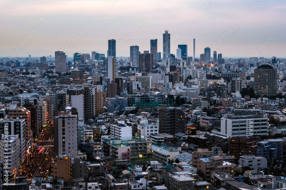 東京 文京シビックセンター 展望ラウンジからの景色 池袋方面 曇天