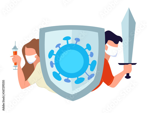 People equipped for protection and fight against coronavirus