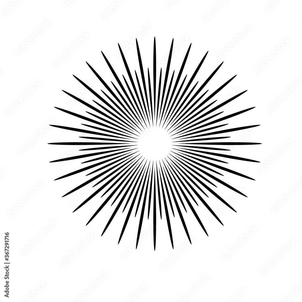 Obraz premium Radial speed Lines in Circle Form for comic books . fireworks Explosion background . Vector Illustration . Starburst round Logo . Circular Design element . Abstract Geometric star rays . Sunburst .