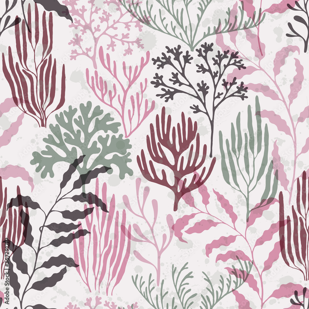 Coral reef seamless pattern., Tropical coral reef bush silhouette elements. Coral reef seamless pattern., Tropical coral reef bush silhouette elements.