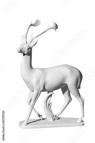 Classic white marble statue of a deer