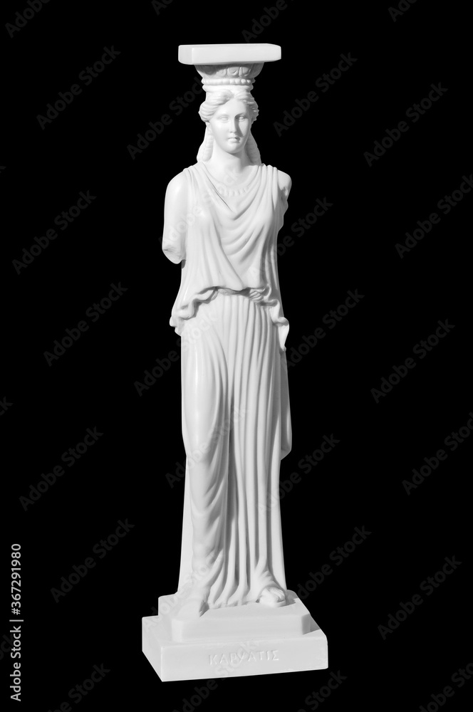 Classic white marble statue woman on a black background