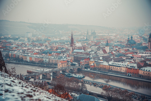 Obraz na płótnie Top view on Wurzburg panorama at at dawn. Winter time. Germany.
w salonie