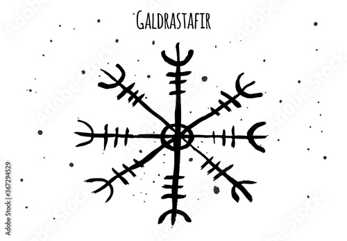 Galdrasta r. Magic Navigation Compass of ancient Icelandic Vikings with scandinavian runes.