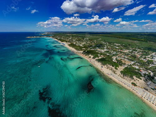 Fototapeta Naklejka Na Ścianę i Meble -  italia puglia aerial drone shot salento punta prosciutto porto cesareo beach