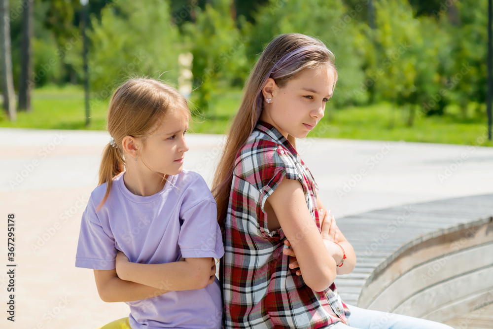 Cute school girls have conflict with each other. Cute school girls have conflict with each other.