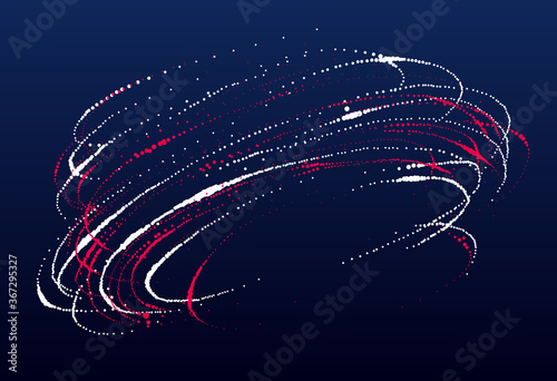 Dots particles flowing vortex vector abstract background, biology science theme whirl design, dynamic elements in spin motion.