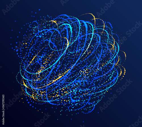 Dots particles flowing vortex vector abstract background, biology science theme whirl design, dynamic elements in spin motion.