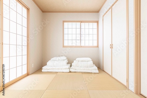 Canvas Print Empty Japanese-style bedroom in new Japanese house