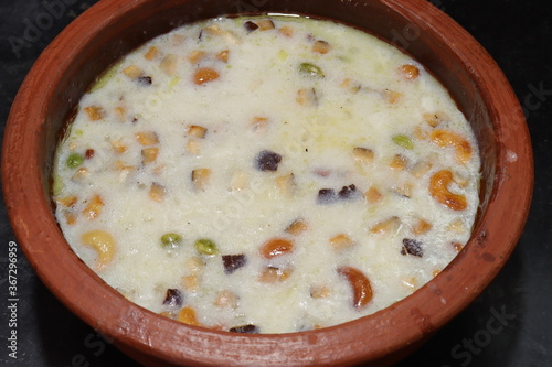 Sago Kheer or Sabudana Khir is a sweet food with clay pot from India
