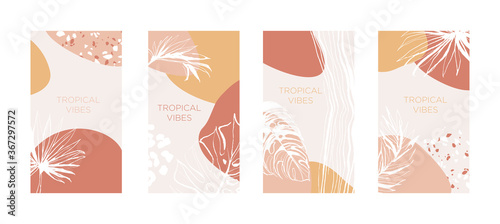 Tropical floral summer party palm beach leaves. Grunge style stories