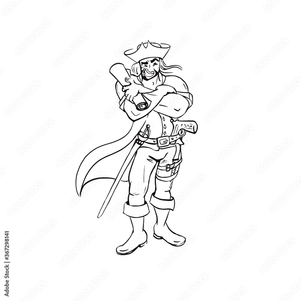 Pirate outline hand drawn sketch isolated