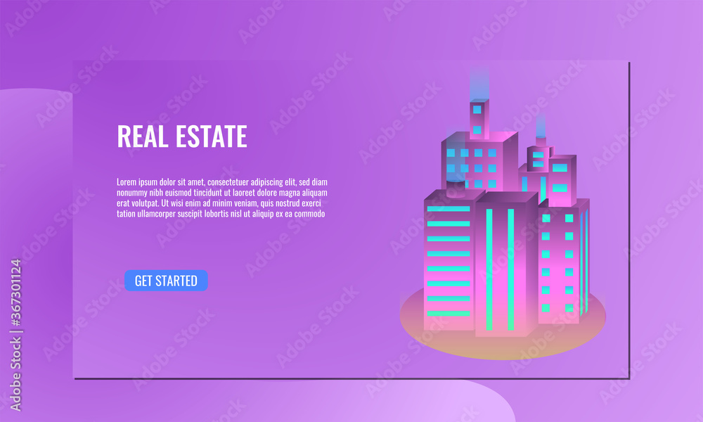 Real estate isometric illustration.Concept of landing page.Vector design template isolated.