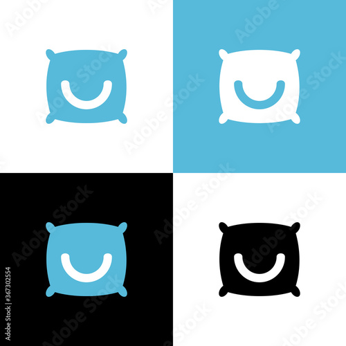 Smile pillow logo design, healthy happy sleep icon, sleeping fun symbol - Vector